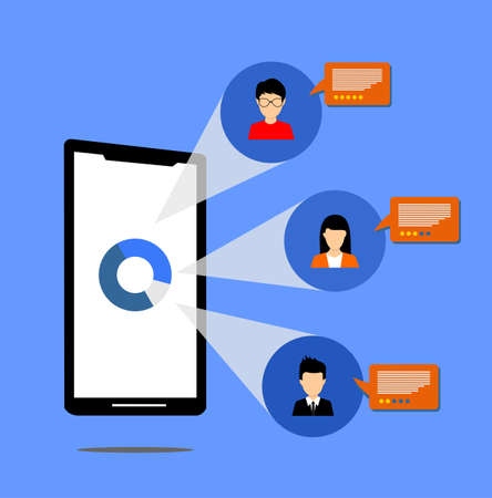 vector image of smartphone and some people in circle and buble chatのイラスト素材