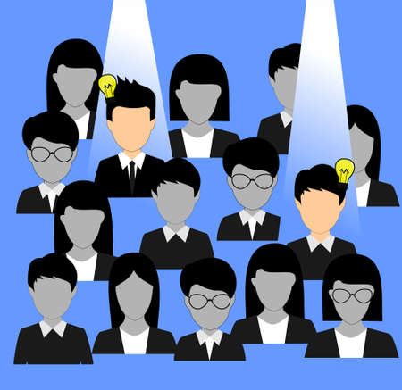 a group of male and female businessmen with two men exposed to the raysのイラスト素材