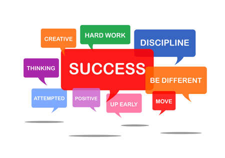 transparent box bubble images of various colors show the words of the success processのイラスト素材