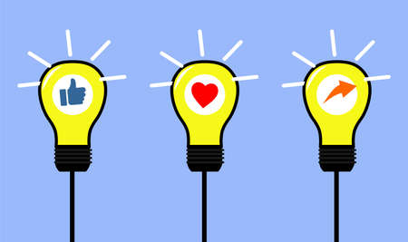 three light bulbs and various icons insideのイラスト素材