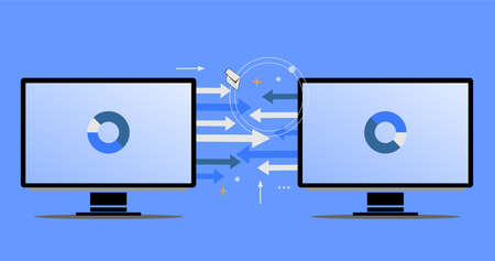 Vector image of two laptops and colorful arrows