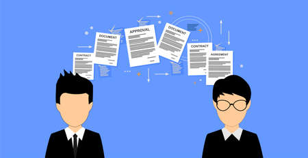 Vector image of two businessmen and several paper documentsのイラスト素材