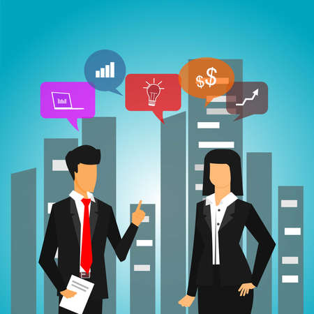 business man and businesswoman with some bubbles on itのイラスト素材