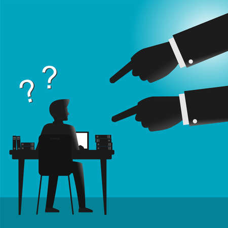 image of two hands pointing to a sitting businessmanのイラスト素材