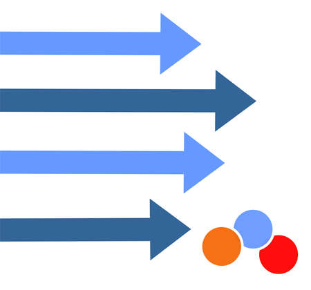draw some blue arrows and some colored circles below them