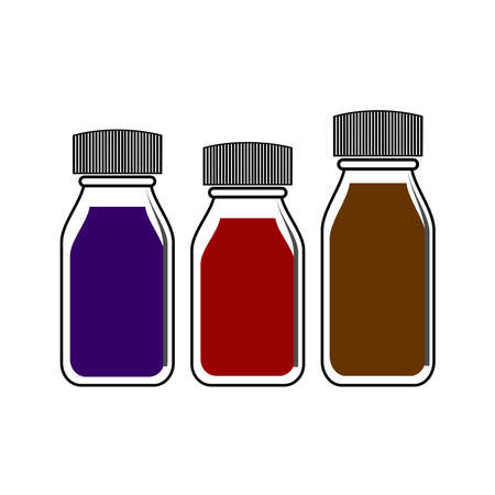 several small bottles are clear and contain liquids of various colorsのイラスト素材