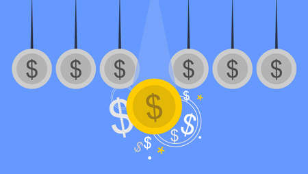 Vector image of yellow and gray coins and raysのイラスト素材