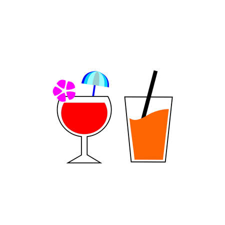 a picture of a glass filled with red water on it is an umbrella flower and a drink glass filled with orange waterのイラスト素材