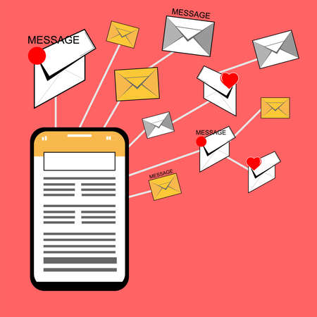 a picture of a cell phone and several colored envelopesのイラスト素材