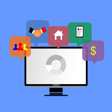 a picture of a computer and several colored squares showing the entrepreneurial processのイラスト素材