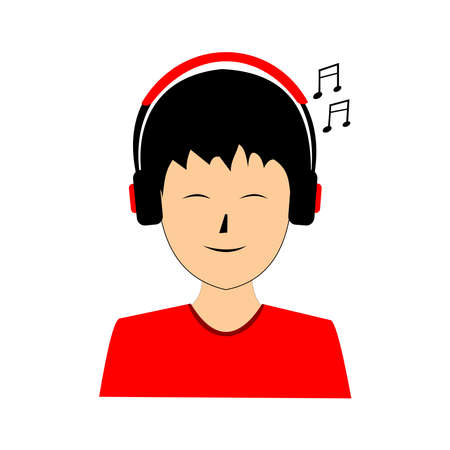 a man listening to music from the head phoneのイラスト素材