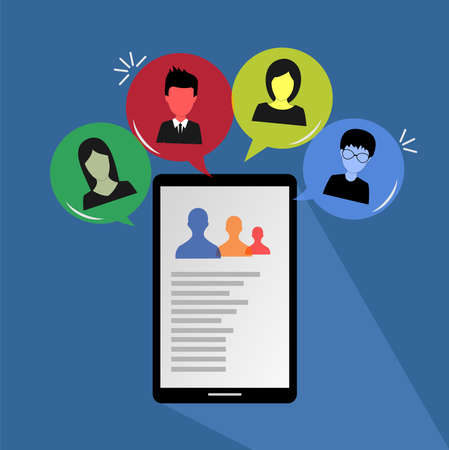 a picture of a smart phone and some transparent colorful conversation bubblesのイラスト素材