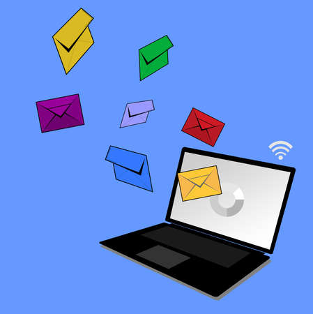 a picture of a laptop and several colored envelopesのイラスト素材