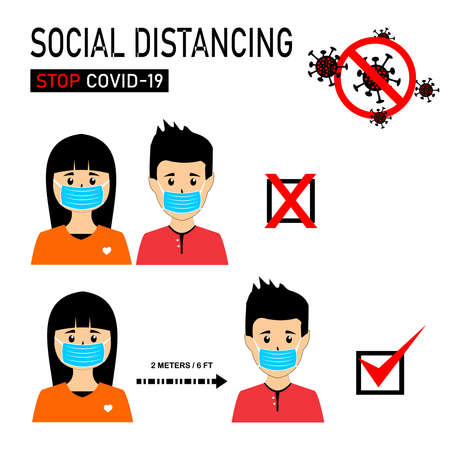an appeal to keep their distance from each other so as not to be exposed to the corona virusのイラスト素材