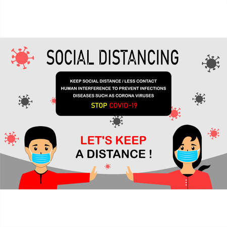 appeal to always keep a distance anywhere to prevent transmission of the virusのイラスト素材