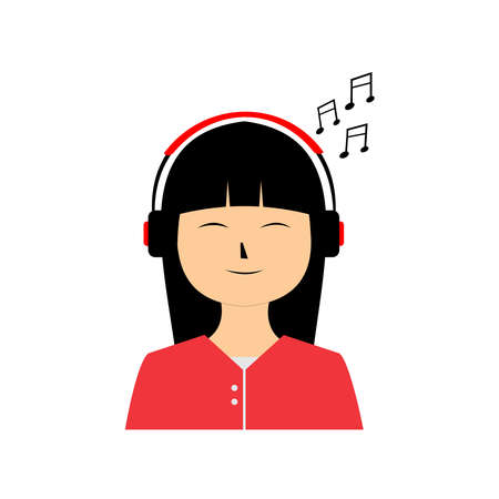 a woman listening to music from the head phoneのイラスト素材