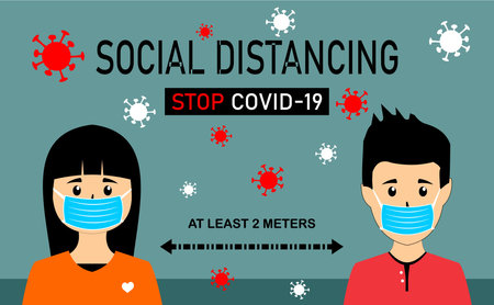 an appeal to keep your distance so as not to be exposed to the virusのイラスト素材