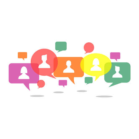 bubble vector image of various transparent colors and vector people in itのイラスト素材