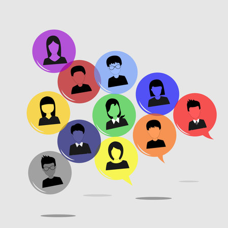 collection of vector images of men and women in transparent circles in various colorsのイラスト素材