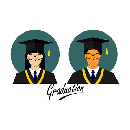 image of a woman and man wearing graduation clothesのイラスト素材