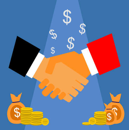 handshake vector image and some money and coin iconsのイラスト素材