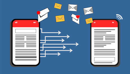 image of a cellphone in sending messages to other cellphonesのイラスト素材