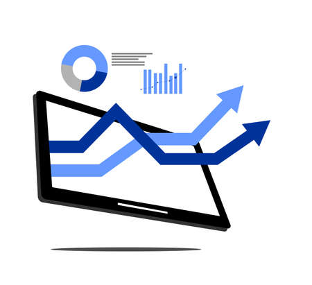 vector image of a tablet and some graphic iconsのイラスト素材