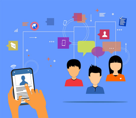 hand drawing of smart phone icon and some vector of peopleのイラスト素材