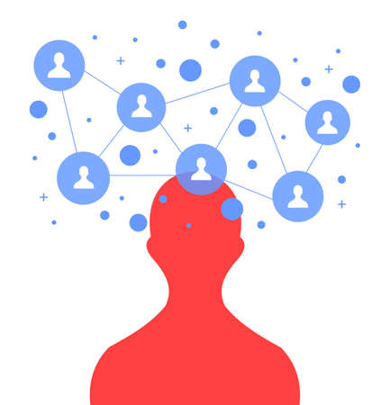 red transparent person icon and some people icon in blue circle on itのイラスト素材