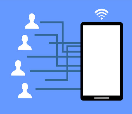 smartphone and some icon of the person next to itのイラスト素材