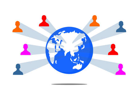 earth and several multicolored people icons around itのイラスト素材