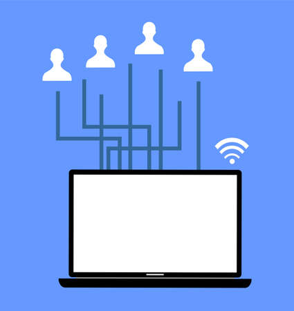 laptop and some people icon on itのイラスト素材