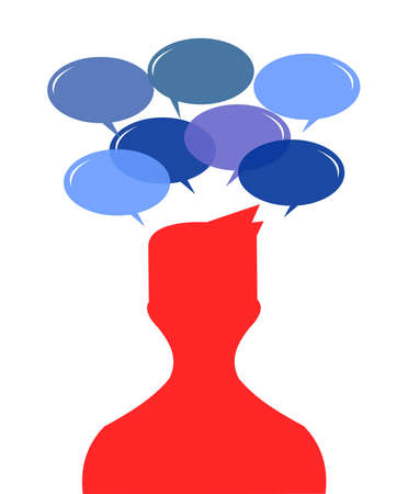 red transparent man icon and buble various colors blue on itのイラスト素材