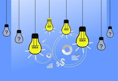 image of several light bulbs hanging from several cordsのイラスト素材