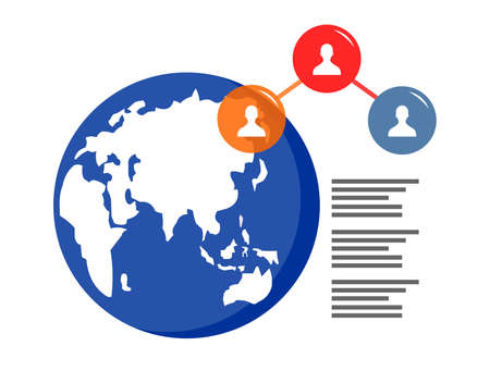 the earth and the icon of the person in a bubble of various colors next to itのイラスト素材