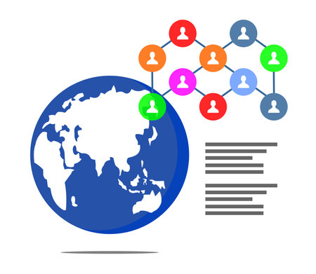 the earth and the icon of the person in a bubble of various colors on itのイラスト素材