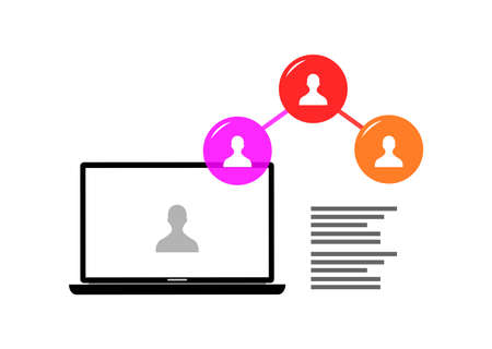 laptop and the icon of the person in a colorful bubble next to itのイラスト素材