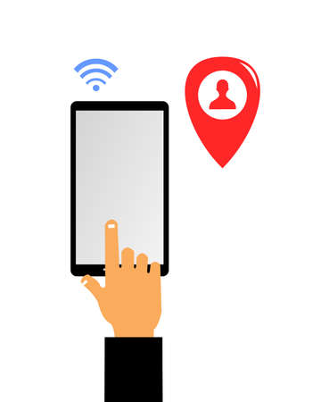 hand squeeze the smartphone and the navigation icon next to itのイラスト素材