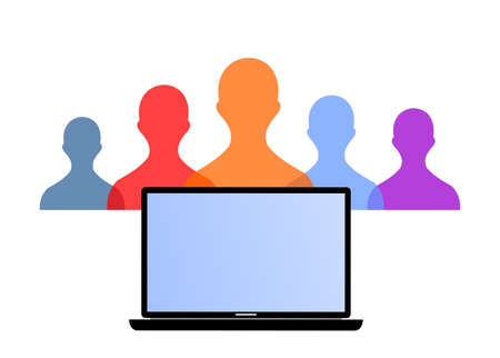 laptop and some multicolored transparent people on itのイラスト素材