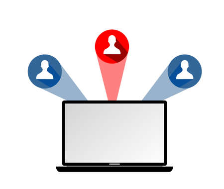 laptop and the person icon in a circle is various colors on itのイラスト素材