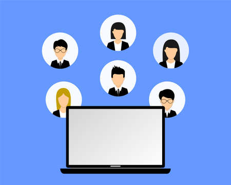 laptop and some business men and women on itのイラスト素材
