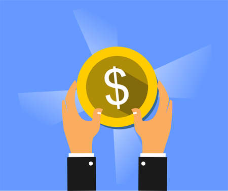 drawing of two hands holding a money iconのイラスト素材