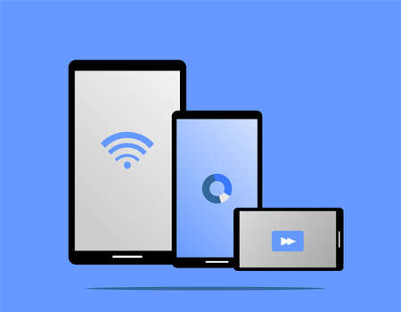 images of three kinds of smart phones and different icons in them