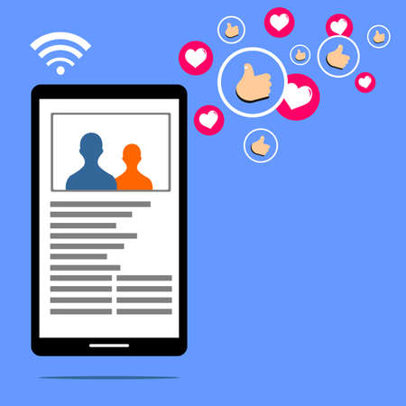 smart phone image and various icons around itのイラスト素材