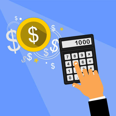 drawing of hand squeezed calculator and money iconのイラスト素材