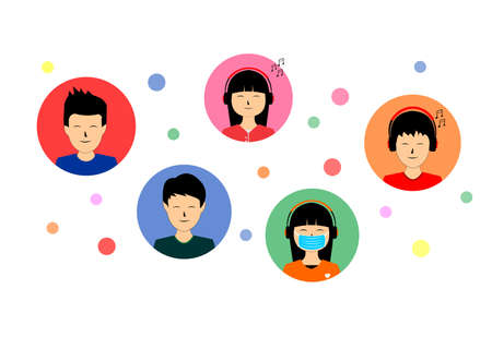 pictures of various people inside a transparent colored circleのイラスト素材