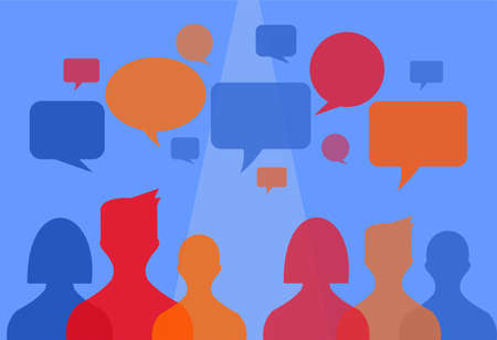 vector image of several transparent people and various colored bubbles on it