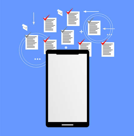 smartphone and some paper documents on itのイラスト素材