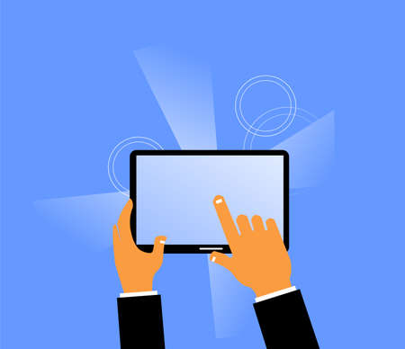 image of a hand squeezed the tablet screenのイラスト素材