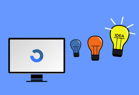 a computer image and the three multi-colored light bulbs next to itのイラスト素材